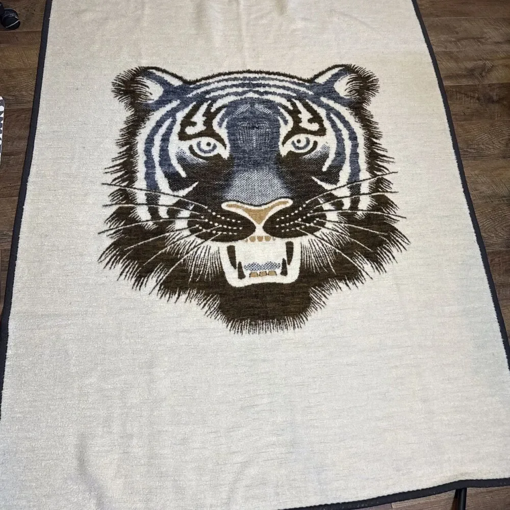Vintage Biederlack Plush Tiger Throw Blanket Brown 71